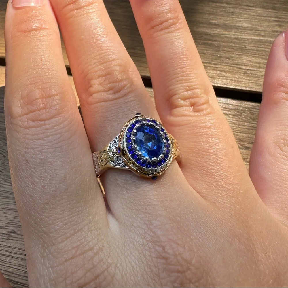 Unisex Silver Plated Blue Topaz Simulation Ring Size 11
